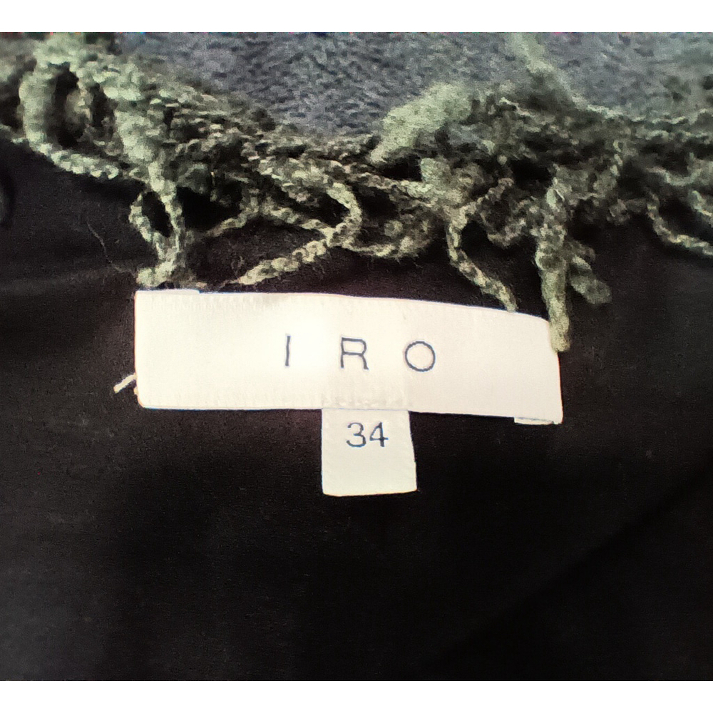 Iro Schala Jacket Wrap Self Tie Belt Fringe Green Tweed Size 34 US Size XS EUC - Picture 7 of 9